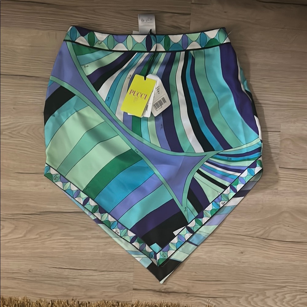 Emilio Pucci Striped Geometric Skirt in Blue and Green